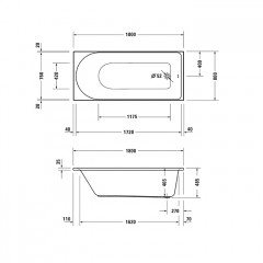 Duravit D-Neo Ванна из акрила 1800х800хh600мм, встраиваемая с одним наклоном для спины, цвет белый