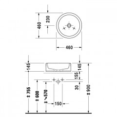 Duravit Starck 1 Раковина шлифованный вариант, без перелива, без площадки под смес., включая крепление, ? 460мм, Цвет: белый с покрытием WonderGliss