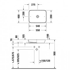 Duravit Cape Cod Раковина накладная квадратная 550 мм, без отверстия под смес, цвет внутри - белый, снаружи - белый