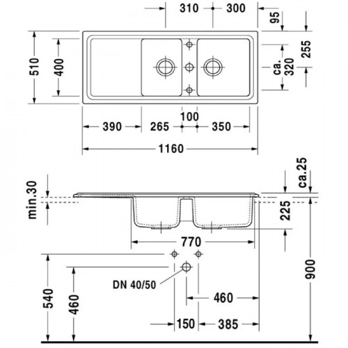 Duravit Cassia Кухонная мойка Cassia 80, 1160x510см, антрацит Матовый