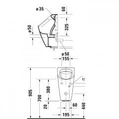 Duravit Me by Starck Электронный безободковый писсуарс питанием от сети (в комплекте сифон, блок питания и подвод воды)
