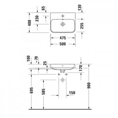 Duravit Happy D.2 Plus Раковина 500х400мм с переливом, 1 отв под смес, с креплением, выпуск с керам. покрытием, покр WonderGliss, цвет Anthracite ma