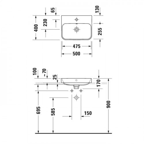 Duravit Happy D.2 Plus Раковина 500х400мм с переливом, 1 отв под смес, с креплением, выпуск с керам. покрытием, покр WonderGliss, цвет Anthracite ma