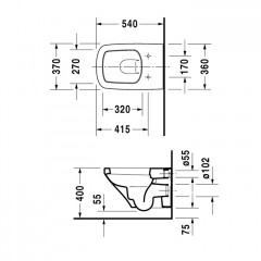 Duravit DuraStyle Унитаз подвесной 540х370 мм, с креплением, цвет белый с WonderGliss