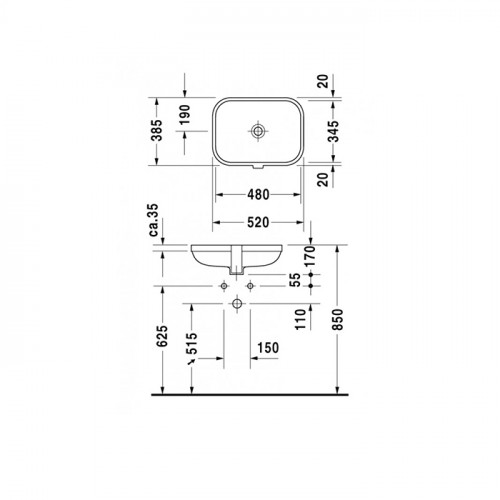DURAVIT Happy D.2 Раковина встраиваемая снизу 480х345 мм., без отверстия для смесителя, с переливом, цвет белый