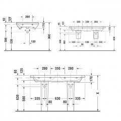 Duravit DuraStyle Раковина для мебели двойная , с переливом, 1300х480 мм , с 1 отв под смеситель, цвет белый