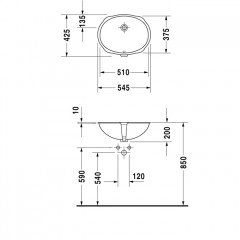 Duravit Santosa Раковина 510x375 мм, встраиваемая снизу, с переливом. вкл. крепление для деревянной столешницы, цвет белый (СПЕЦЦЕНА)