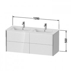 Duravit XViu Тумба подвесная 560x1218x480мм, для двойной раковины #233613, 4 ящика, цвет: walnut dark/черный матовый