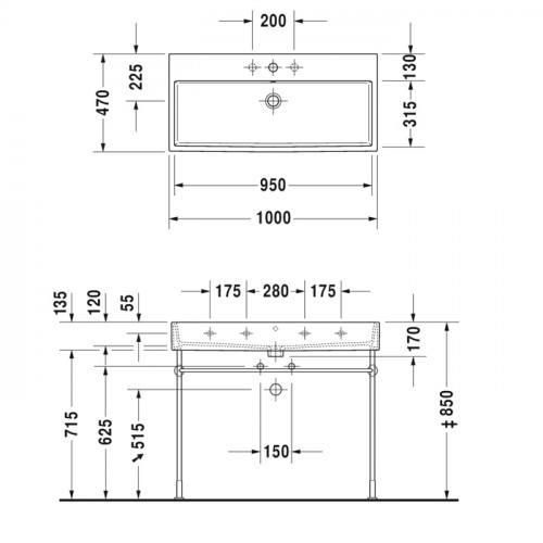 Duravit Vero Air Раковина 100cm, с переливом, с площадкой, без отв. под смеситель, Цвет белый