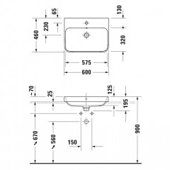 DURAVIT HAPPY D.2 PLUS Раковина 600х460 мм., без отверстий для смесителя, с переливом, с креплением, выпуск с керамическим клапаном, цвет белый