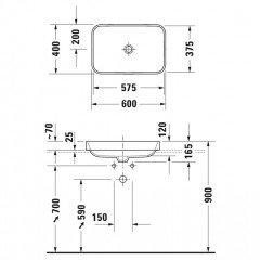 Duravit Happy D.2 Plus Раковина 600х400мм, без перелива,с выпуском с керамической крышкой цвет Anthracite matt
