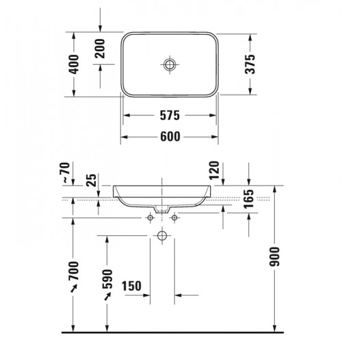 Duravit Happy D.2 Plus Раковина 600х400мм, без перелива,с выпуском с керамической крышкой цвет Anthracite matt