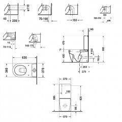 Duravit Унитаз моноблок приставной 630х370 мм, слив универсальный, с креплением,цвет белый