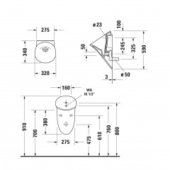 DURAVIT WHITE TULIP Писсуар 320х340 мм., без смывного края, с вытяжкой, подача воды сзади, сток горизонтальный, с "мушкой", цвет белый