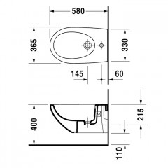 Duravit Architec Биде подвесное с перел., с плоскостью под смес.,вкл. крепление Durafix, 365x580мм, Цвет: Белый