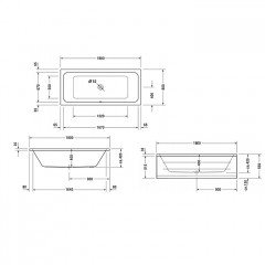 Duravit D-Code Ванна акриловая 1800х800 мм , встраиваемая, с 2 наклоном для спины, выпуск вцентральный, цвет белый