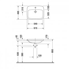 Duravit DuraStyle Раковина встраиваемая сверху , с переливом, 615х495 мм , с 1 отв под смеситель, цвет белый (СПЕЦЦЕНА)