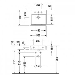 Duravit Vero Air Раковина 50cm, без перелива, с площадкой,с 1 отв. под смеситель, на столешницу, Цвет белый