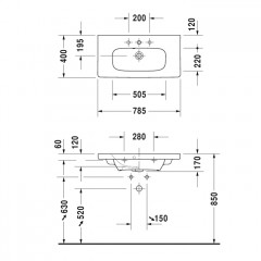 Duravit DuraStyle Раковина для мебели компакт, с перел., с 1 отв. под смес., 785x400мм, Цвет: Белый