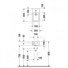Duravit Vero Раковина для рук, с перел., с 1 отв. под смес., 250x450мм, Цвет: Белый