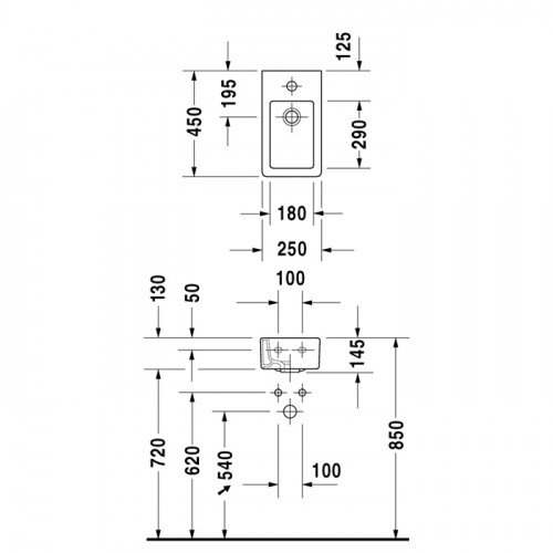 Duravit Vero Раковина для рук, с перел., с 1 отв. под смес., 250x450мм, Цвет: Белый