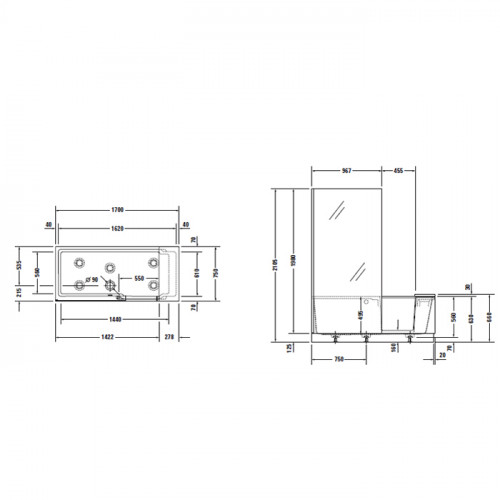 DURAVIT Shower + Bath Bathtub Ванна 1700х750хh2105 мм, с входной дверью и душевой шторкой, SX - левосторонняя, цвет: белый (без слива-перелива)