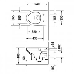 Duravit DuraStyle Унитаз подвесной BASIC безободковый 540х365 мм, с креплением, цвет белый