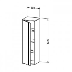 Duravit Ketho Шкаф высокий 400х360х1320 мм., 1 дверца петли справа, 2 стеклянные полки, 1 деревянная полка, цвет белый глянцевый