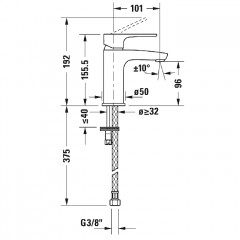 Duravit B.1 Смеситель для раковины с донным клапаном, на 1 отв., излив 101мм, h=155,5мм, цвет: хром