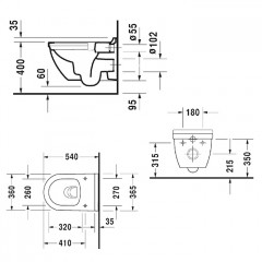 Duravit Starck 3 Унитаз подвесной безободковый, 540х360 мм, с креплением Durafix, цвет белый