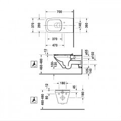 Duravit DuraStyle Rimless Унитаз подвесной без смывного края, с вертикальным смывом, для инвалидов на колясках, глубина 700 мм, вкл. крепление Durafix