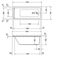 DURAVIT STARCK Ванна прямоугольная 1600x700 мм., встраиваемая, акрил, цвет белый