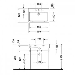 Duravit Vero Раковина для мебели, с переливом, с 1 отврстием под смес., 700x470мм, Цвет: Белый