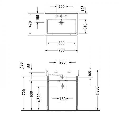 Duravit Vero Раковина для мебели, с переливом, с 1 отврстием под смес., 700x470мм, Цвет: Белый