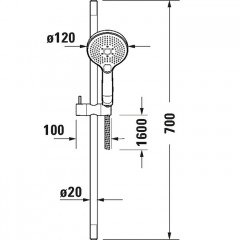 Duravit New! Душевой комплект: держатель для душа 700 мм, шланг для душа 1600 мм и ручной душ Ø 130, 3 режима Click, хром