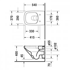 Duravit DuraStyle Унитаз подвесной безободковый 540х370 мм, с креплением, цвет белый