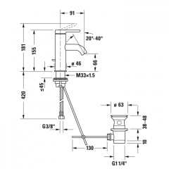 Duravit C.1 Смеситель для раковины на 1 отв. с донным клапаном, излив 91мм, цвет: хром