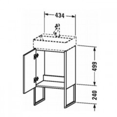Duravit XSquare База под раковину 434х340х739 мм, с ножками встр. с регул.по выс. 1 стек полка, 1 дверца правая , Цвет белый глянц.(для 073245)