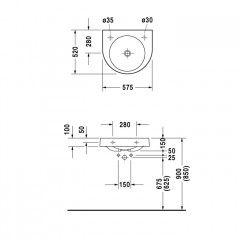 Duravit Architec Раковина без перелива, с плоскостью под смес., с намеченным отв. для дозатора мыла справа и для смесителя слева, 575x520мм, Цвет: Бел