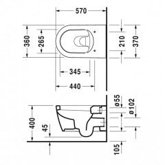 Duravit ME by Starck Унитаз подвесной с ОБОДКОМ, вкл. крепление Durafix, 4,5 л., 370x570мм, Цвет: Белый (СПЕЦЦЕНА)
