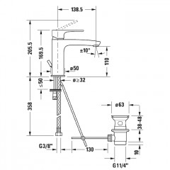 Duravit B.1 Смеситель для раковины с донным клапаном, на 1 отв., излив 139мм, h=170мм, цвет: хром