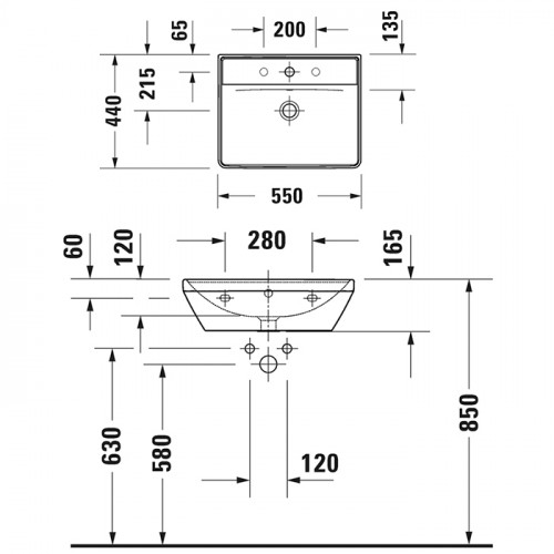 Duravit D-Neo Раковина накладная 550х440 мм, с переливом, с 1 отв. под смеситель, цвет: белый