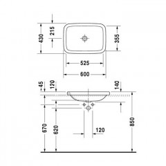 Duravit DuraStyle Раковина встр., для встраивания сверху, без перелива, без площадки под смес., 600x430мм, Цвет: Белый