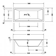 Duravit D.1 Ванна прямоугольная, встроенная, с двумя наклонами спинки, санитарный акрил