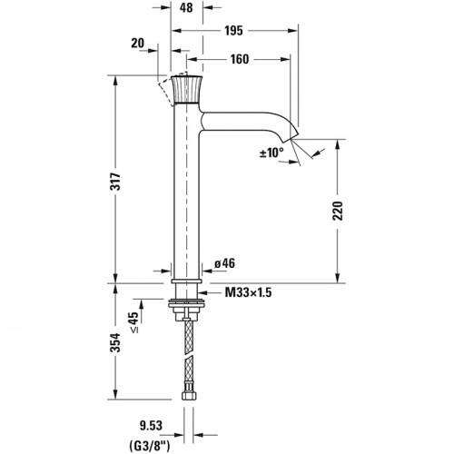 Duravit White Tulip Смеситель для раковины на 1 отв., без донного клапана, h=317мм, излив 160мм цвет: хром