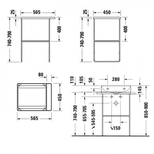Duravit DuraSquare Консоль металлическая напольная регулировка по высоте + 50 мм, для # 235312 пол.дер. справа/слева цвет Хром