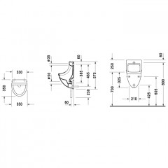 Duravit Starck 3 Писсуар подача воды сзади, с вытяжкой, сток внутренний вертикальный или горизонтальный, включая крепление, модель без „мушки“, 330x3