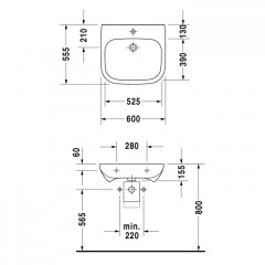 Duravit D-Code Раковина медицинский Med, без перелива, с 1 отв. под смес., 600x550мм, Цвет: Белый ()СПЕЦЦЕНА со склада поставщика!