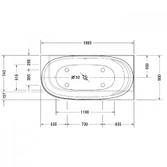 Duravit Cape Cod Ванна угол справа 1900x900mm с бесшовной панелью и ножками, с одним наклоном для спины, цвет белый