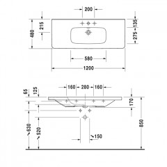 Duravit DuraStyle Раковина для мебели,с перел., с 1 отв. под смес., 1200x480мм, Цвет: Белый